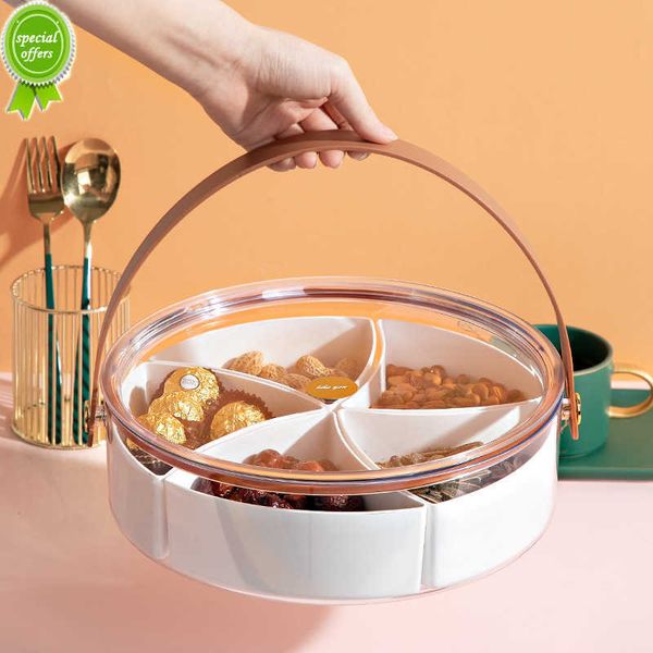 Nouveau Nouveau Portable Bonbons Biscuit Fruits Plateau De Stockage Décor À La Maison Alimentaire Snack Titulaire Plaque Avec Couvercle Empilable Noix Dessert Gâteau Titulaire Bin