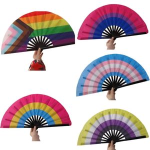 NIEUW NIEUW Regenboog Opvouwbare Fans LGBT Kleurrijke Handventilator voor Vrouwen Mannen Pride Feestdecoratie Muziek Festival Evenementen Dans Rave Groothandel 0708