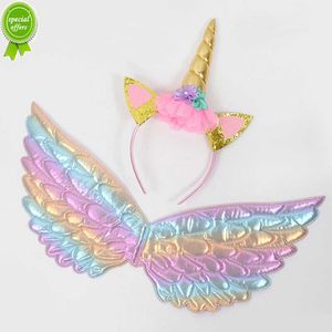 Nieuwe Nieuwe Regenboog Eenhoorn Engelenvleugels Hoofdband Voor Meisjes Eenhoorn Thema Verjaardagsfeestje Decoratie Benodigdheden Kids Gift Fairy Cosplay Props