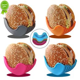 Nieuwe nieuwe siliconen hamburgerhouders herbruikbare gel sanden houder houder doos runderpers patty smelt hamburger bun shell bpa-vrije keukengereedschap