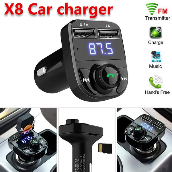 Nouveau FM50 X8 Transmetteur FM Aux Modulateur Bluetooth Kit de voiture Bluetooth mains libres Récepteur audio de voiture Lecteur MP3 avec charge rapide 3.1A Double USB Car C avec boîte