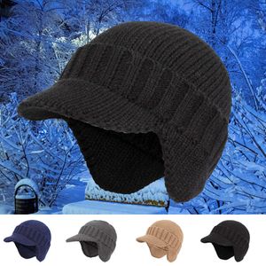 Nuevo nuevo sombreros de punto de invierno Protección de protección Hombres de lana gruesa tibia