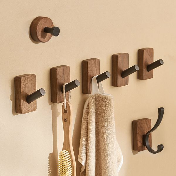 Gancho de madera para decoración de pared, colgador de bolsa de toalla para ropa, sin perforaciones, soporte para abrigos detrás de la puerta, estante organizador de toallas de baño