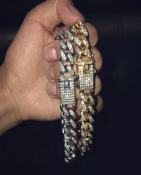 Nuevo bonito y elegante hombre brillante Hip Hop Pulseras de oro de joyas heladas Aradillas de la cadena de oro Rose Silver Miami Cuban Link Chain Bracele9655815