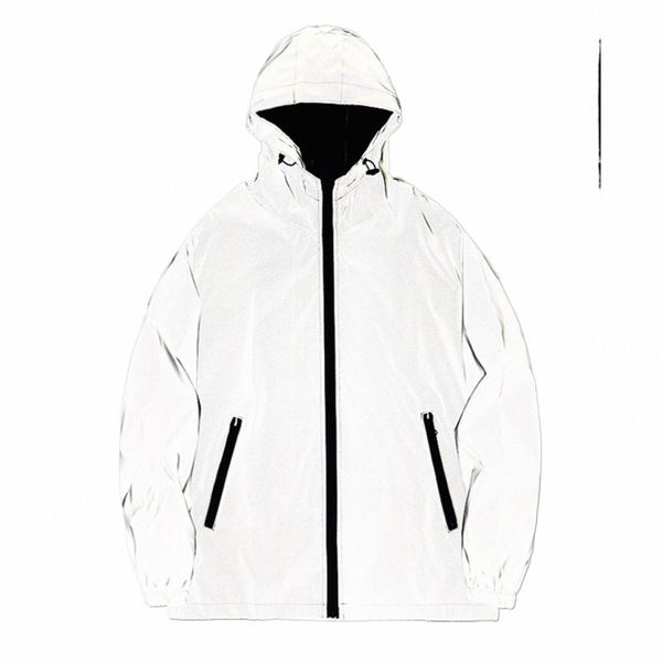 Nouvelle nuit vestes réfléchissantes double tissu coupe-vent veste à capuche hommes hip hop danseur chanteur imperméable à l'eau fermeture éclair manteaux vêtements d'extérieur 02Ws #