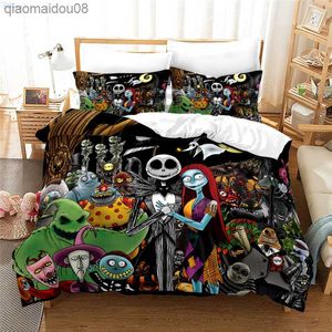 Nieuwe Nightmare Before Christmas Dekbedovertrek met Cover Bed Set en Sally 3D Schedel Kerst Beddengoed Set Slaapkamer Decor L230704