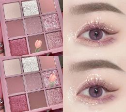 Nueva paleta de sombras de ojos de nueve colores color rosa color rosa perla mate mate sombra de ojos palowow-ojo brillante pigmentos de ojos