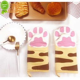 Nieuwe niet-slip keukenhandschoenen Cartoon Cat Paws Oven Mitts Lange katoenen bakisolatiehandschoenen Microwave warmtebestendig