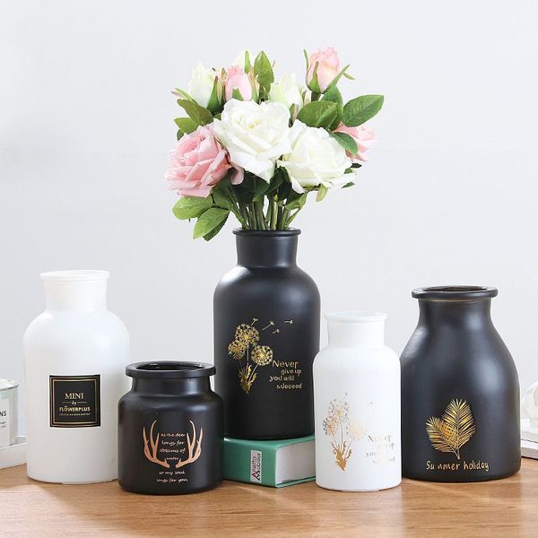 Vases de verre noir nordique Vases Hydroponics Plant Fleur Décor à la maison pour bouquet de fleurs artificielles avec décoration de table de mariage de vase
