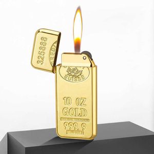 Nieuwe Nieuwigheid Dunne Gouden Baksteen Aansteker Roken Accessoires Cool Torch Butaan Opblaasbare Vuursteen Slijpschijf Open Vlam Aansteker PD3KNo Gas