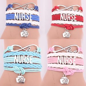 Nieuwe verpleegster gevlochten lederen touw armbanden medische kit tas charme liefde wrap armband voor vrouwen meisje verpleegster dag sieraden cadeau