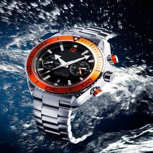 Nieuwe oceaan Automatische heren Mechanische zee zwarte wijzerplaat oranje bezel horloges heren stasinless floderende bucklet300u