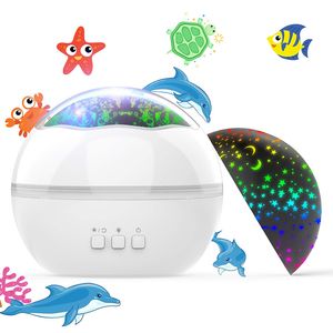 Nuevo Proyector de cielo estrellado submarino, luz láser, luz nocturna giratoria de 360 grados, 8 colores, regalo para dormitorio de bebé