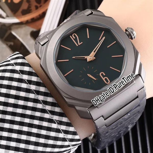 Nuevo Octo Finissimo 103011 Marca de oro rosa Reloj automático para hombre Acero de titanio Esfera negra Relojes deportivos de acero inoxidable Cool Pureti283p