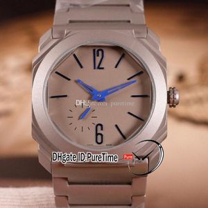 NIEUWE OCTO FINISSIMO Automatische heren Watch 102945 Titanium stalen grijze wijzerplaat Blue Stick Markers Roestvrij stalen armband 41 mm Puretime G15A1 248O