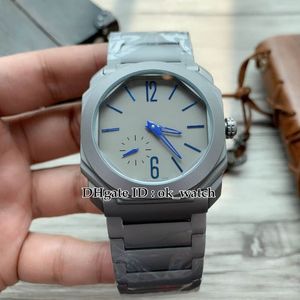 Nieuwe Octo Finissimo Titanium Case 102945 Automatische Mens Horloge Gray Dial Blue Hour Markers and Pointers Gents Best Sport Horloges Vouwbare Sluiting