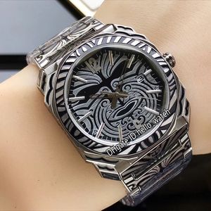 Nieuwe Octo Retro Carve Case 102249 BGO41BSBLD / AB Maori Black Dial Swiss Quartz Rvs Armband Sport Gents Horloges Hello_Watch 2kleur