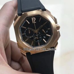 NIEUWE OCTO VELOCLSSLMO 102115 BGOP41BGLDCH QUARTZ CHRONOGER MENS Horloge Rose Gold Case Rubberen Strap Gents Black Dial Horloges 7 Kleuren