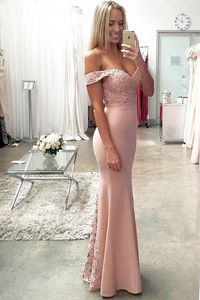 NIEUW OFF SCHOUDER Sweetheart Blush Pink Mermaid Avond Prom Dresses Simple Long Lace Party Prom Toga Vestido de Fiesta