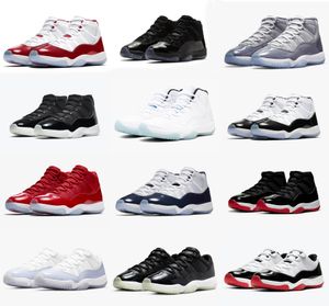 Nieuwe OG authentieke 11 kersenbasketbalschoenen Varsity Red Dolphins Space Jam Sneakers 11s Cool Gray Jubilee Cap en jurk gefokt Concord 45 Gamma