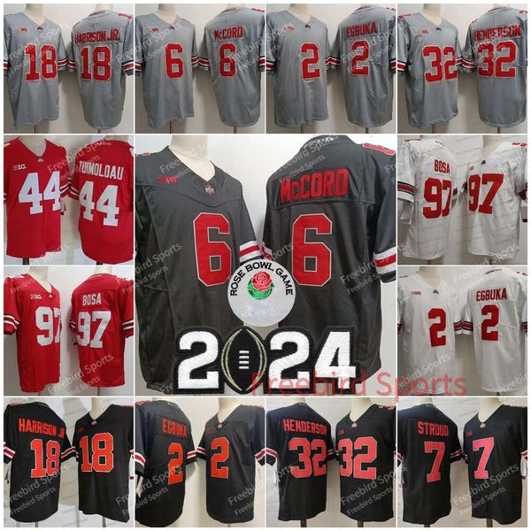 New Ohio State Buckeyes 18 Marvin Harrison College Football 2 Emeka Egbuka 44 J.T. Tuimoloau 97 Nick Bosa 32 Henderson Noir Nouveau Gris Maillots de football pour hommes