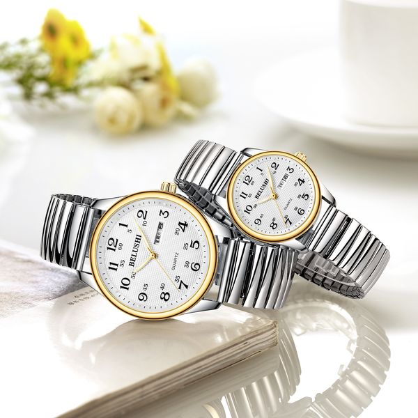 Nouveau vieux couple montre à quartz étanche grand cadeau de table double calendrier lumineux numérique