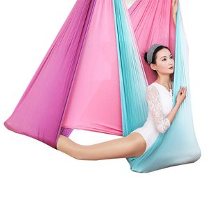 Nieuwe Ombre Kleurrijke Lucht Yoga Hammock 6MX2.5M Anti-Gravity Riemen voor Oefening Air Set Swing Bed Q0219