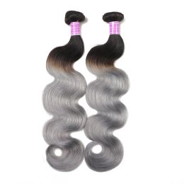 NIEUW OMBRE Oma Grijs Braziliaanse lichaamsgolf Haar Bundels 3/4 PCS 1B ZILVER GRIJS 2 TONE OMBRE HUNS VIRGE HAAR GAVY WEVEN