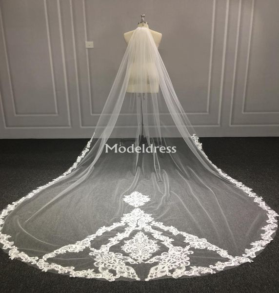 Nouveau une couche longue dentelle voiles de mariée avec peigne Appliques doux Tulle accessoires de mariage pour mariée pas cher voiles de mariage accessoires de mariée8032253