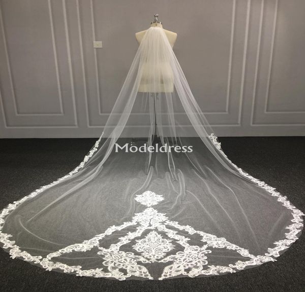 Nuevos velos de novia de encaje largo de una capa con apliques de peine Accesorios de boda de tul suave para la novia Velos de novia baratos Acces1129814