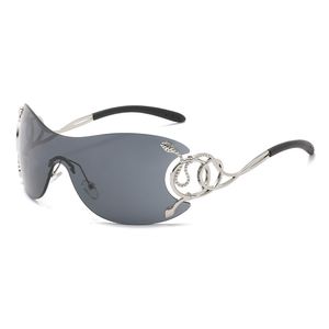 Luxe 2024 Designer Zonnebril Nieuwe frameloze zonnebril uit één stuk, gepersonaliseerde Y2K, modieuze slangenvormige bril, grappige benen, zonnebrillen voor vrouwen