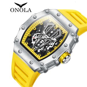 Nieuwe Onola Fashion Waterdichte kwarts Herenhorloge Silicone Tape Sports Men's Watch