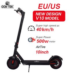 Nouveau scooter intelligent électrique pliable OOKTEK de 10 pouces V10 500W 36V / 15AH batterie kilométrage maximum 35-45KM scooters à double frein avec application intelligente entrepôt EU US