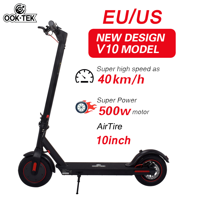 Nieuwe OOKTEK opvouwbare 10 inch elektrische slimme scooter V10 500W 36V / 15AH batterij Max. kilometerstand 35-45KM dubbele remscooters met slimme APP EU US Warehouse