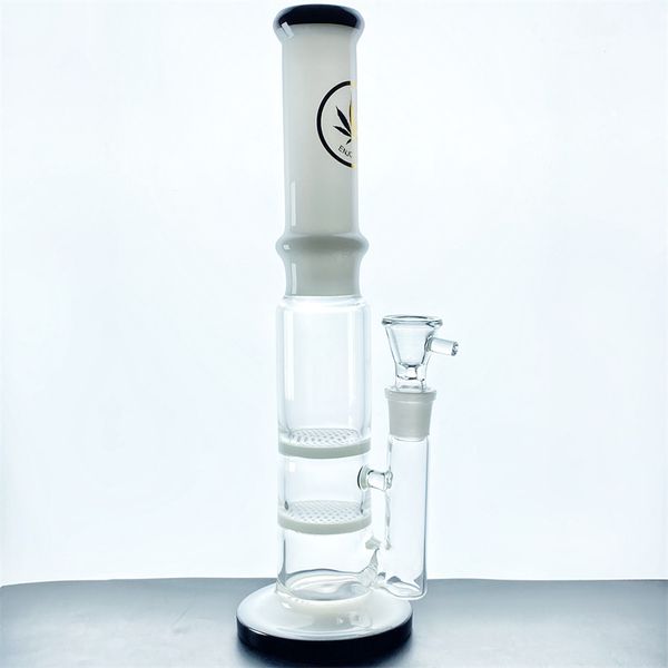 Nuevo tubo de agua de vidrio de tubo de humo de vidrio bong de ópalo, perc de panal de doble capa con logotipo de hoja, 12 pulgadas de alto (GB-200)