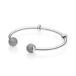 Nova pulseira de bola aberta para Pandora 925 prata esterlina com contas de diamante CZ Pulseira feminina de moda de alta qualidade com bo201K original