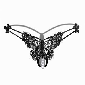 Nouveau design d'entrejambe ouvert perles dames brodées fleur de papillon G-string triangle pantalon court dame sous-vêtements string culotte sexy.