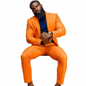 Nouveau costume de mariage orange pour hommes 2 pièces pantalon de marié ensemble veste de bal de fête homme vêtements d'affaires Trajes De Hombre c8k5 #