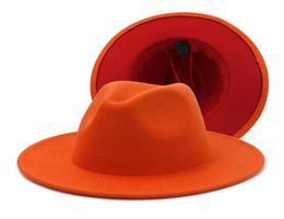 Nouvelle orange avec des chapeaux fedora rouges femmes entièrement fausse laine largeur rocguet deux tons hat de jazz hommes panama fête mariage hat formel249p15487737227988