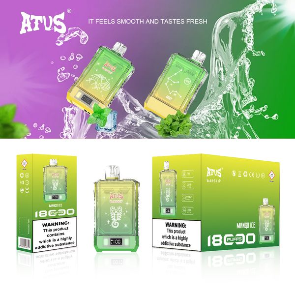 Nuevo original auténtico ATVS Warship Crystal 18000 Puffs Vape desechable 25 ml Dispositivo precargado Batería recargable tipo C 16 sabores 7K E Cigarrillos OEM