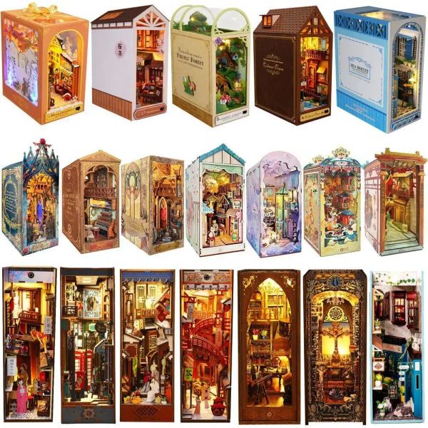 Nouveau livre original NOOK DIY WOODEN Shelf insert Kit Miniature Fairy Tale Town Bibliothèque Forest House Dollhouse Berreend Toys Cadeaux