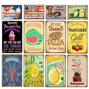 Nouveau décor original en étain pour dîner, panneaux métalliques Route 66, citron Thatchers, limonade, homards, gâteaux, décor Vintage, Plaque murale personnalisée, taille 30x20cm w02