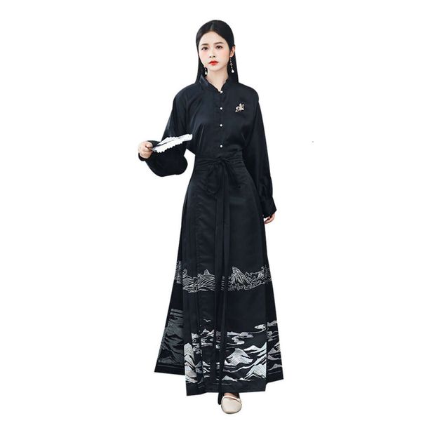 Nouvelle robe de soirée de personnalité originale en vedette jupe de visage de cheval de la dynastie Ming Hanfu femme Han élément Style chinois quotidien cent jupe longue plissée 893