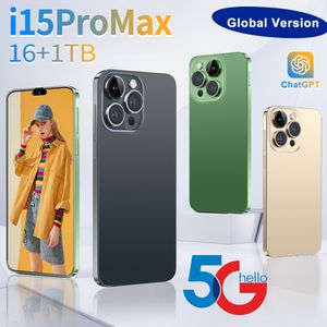 Nouveau Smartphone Original i15 Pro Max 6.7 pouces HD plein écran Face ID Rom 4G 8G 16G téléphones mobiles Version mondiale 4G 5G téléphone portable