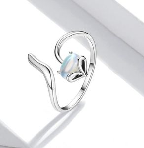 Nuevas joyas originales con piedras laterales Moonstone Fox anillo abierto de estilo de nicho especial Joya de cristal S925 Silver Ring81720252113089