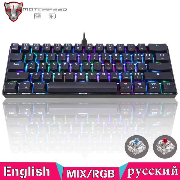 Nouveau clavier mécanique de jeu Original Motospeed CK61 USB filaire 61 touches rvb LED rétro-éclairage rouge bleu commutateur PC ordinateur Gamer