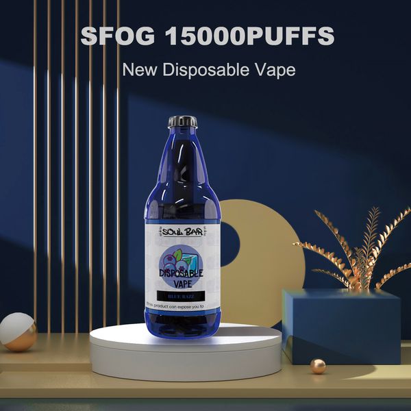 Nuevo soplo original 15000 vape desechable sfog 15000 inhalaciones botella de cigarrillo electrónico 22 ml vaina bobina de malla vape soplo desechable 15k 15 sabores 6 luces RGB vapor grande recargable