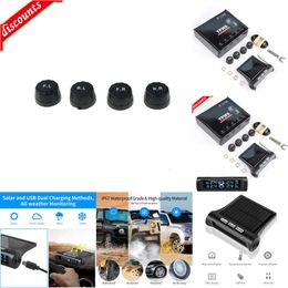 Nuevo Otros productos electrónicos para automóviles 433,92 MHZ Coche TPMS Sistema de control de presión de neumáticos de coche con energía solar digital con 4 sensores USB Herramienta de alarma de seguridad automática PSI BAR