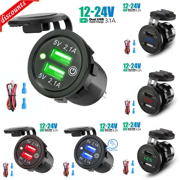 Nouveau autre électronique automobile double prise de chargeur de voiture USB étanche prise de courant de charge rapide avec interrupteur tactile pour 12 V-24 V moto bateau camion marin ATV