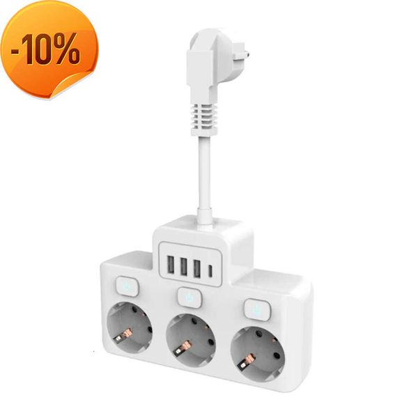 Adaptateur multiprise pour autres appareils ménagers, pour prise électrique de sortie USB Europlug 4 avec câble d'extension, protection contre les surtensions, adaptateur de prise domestique